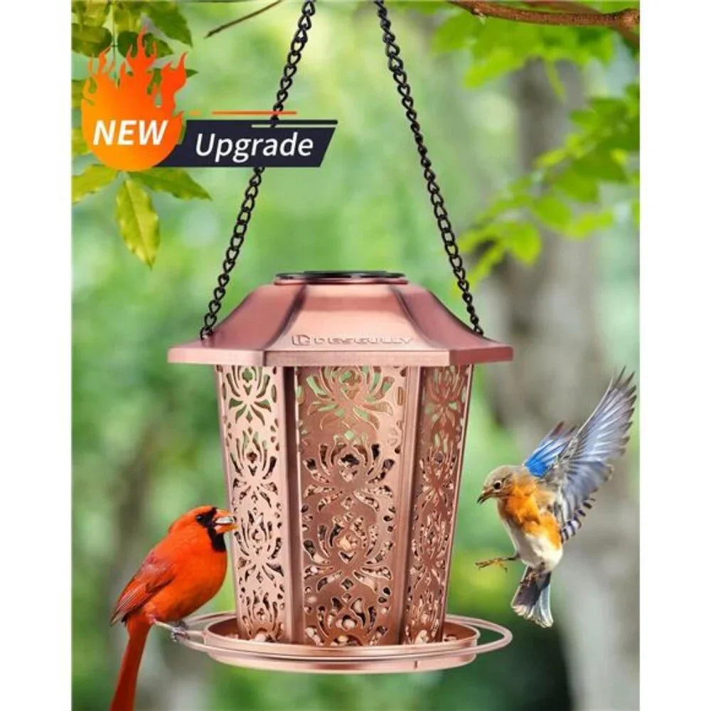 Solar Bird Feeders for Outdoors Hanging - Premium Grade Metal Bird Feeder